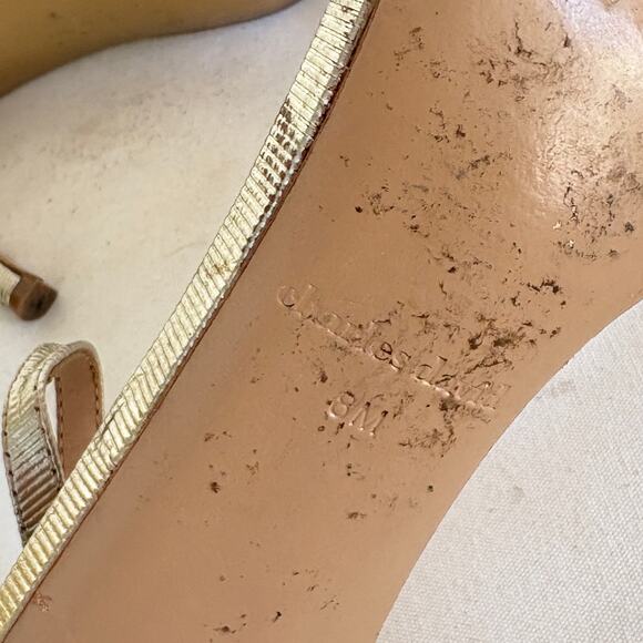 Charles David Braided Heels 8 Gold Pumps Sandals Ankle Strap Cocktail Glam - Picture 3 of 6